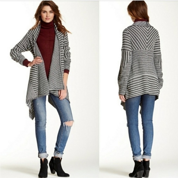 BB DAKOTA x REVOLVE Mayer Chevron Striped Cable Knit Open Front Cardigan Large - Picture 2 of 8